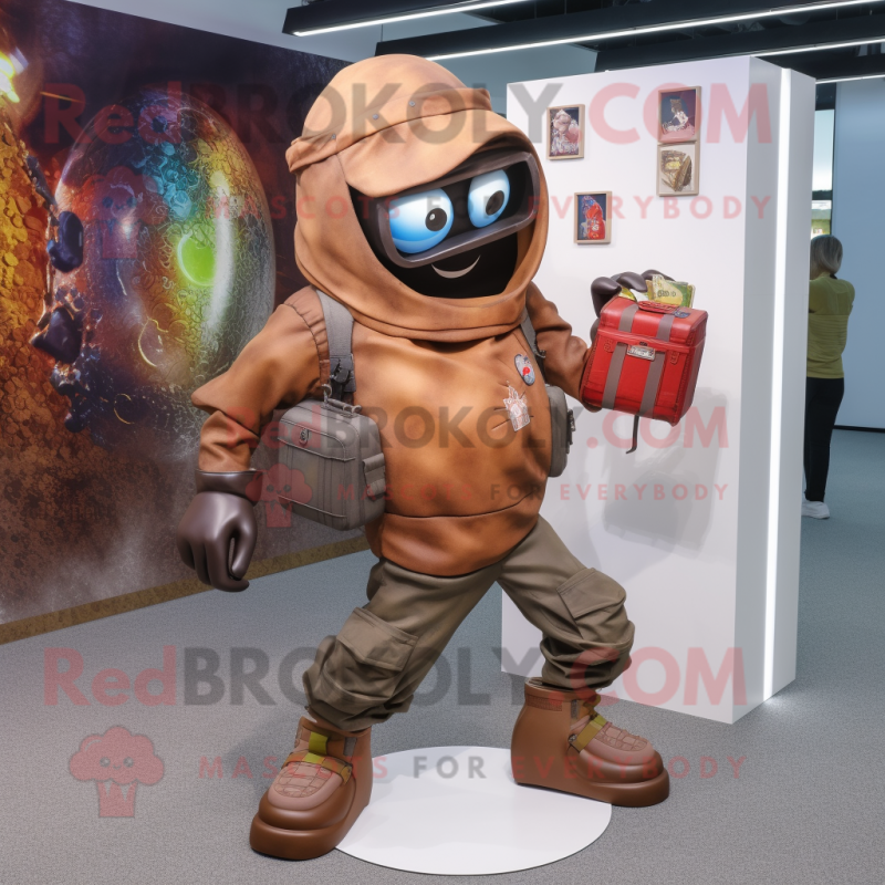 Rust Grenade mascot costume character dressed with a Jeggings and Messenger bags Rust Grenade mascot costume character dressed with a Jeggings and Messenger bags