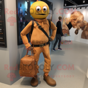 Rust Grenade mascot costume character dressed with a Jeggings and Messenger bags