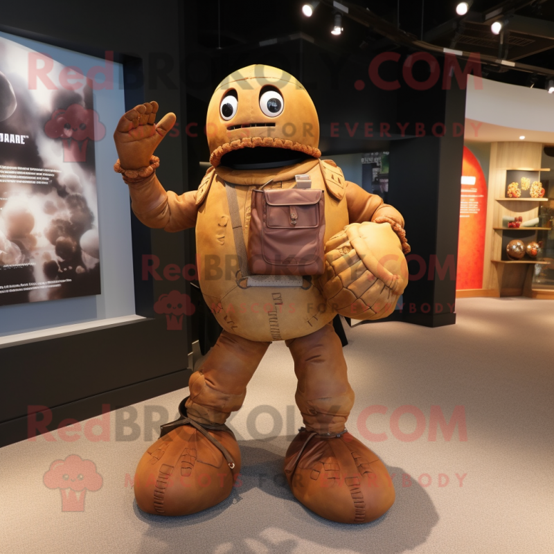 Rust Grenade mascot costume character dressed with a Jeggings and Messenger bags Rust Grenade mascot costume character dressed with a Jeggings and Messenger bags