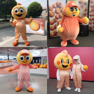 Peach Petanque Ball mascot costume character dressed with a Jumpsuit and Coin purses