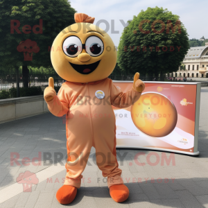 Peach Petanque Ball mascot costume character dressed with a Jumpsuit and Coin purses
