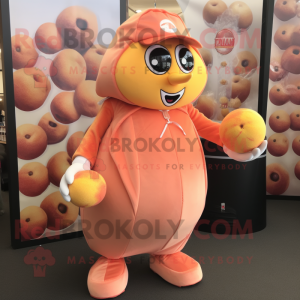 Peach Petanque Ball mascot costume character dressed with a Jumpsuit and Coin purses