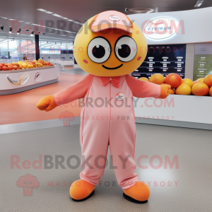 Peach Petanque Ball mascot costume character dressed with a Jumpsuit and Coin purses