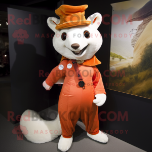 Orange Ermine mascot costume character dressed with a Corduroy Pants and Brooches