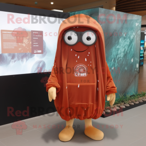 Rust Jellyfish mascot costume character dressed with a Hoodie and Reading glasses