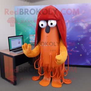 Rust Jellyfish mascot costume character dressed with a Hoodie and Reading glasses