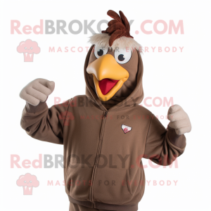 Brown Rooster mascot costume character dressed with a Sweatshirt and Ties