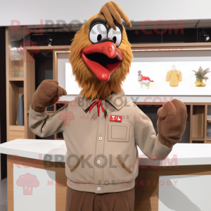 Brown Rooster mascot costume character dressed with a Sweatshirt and Ties
