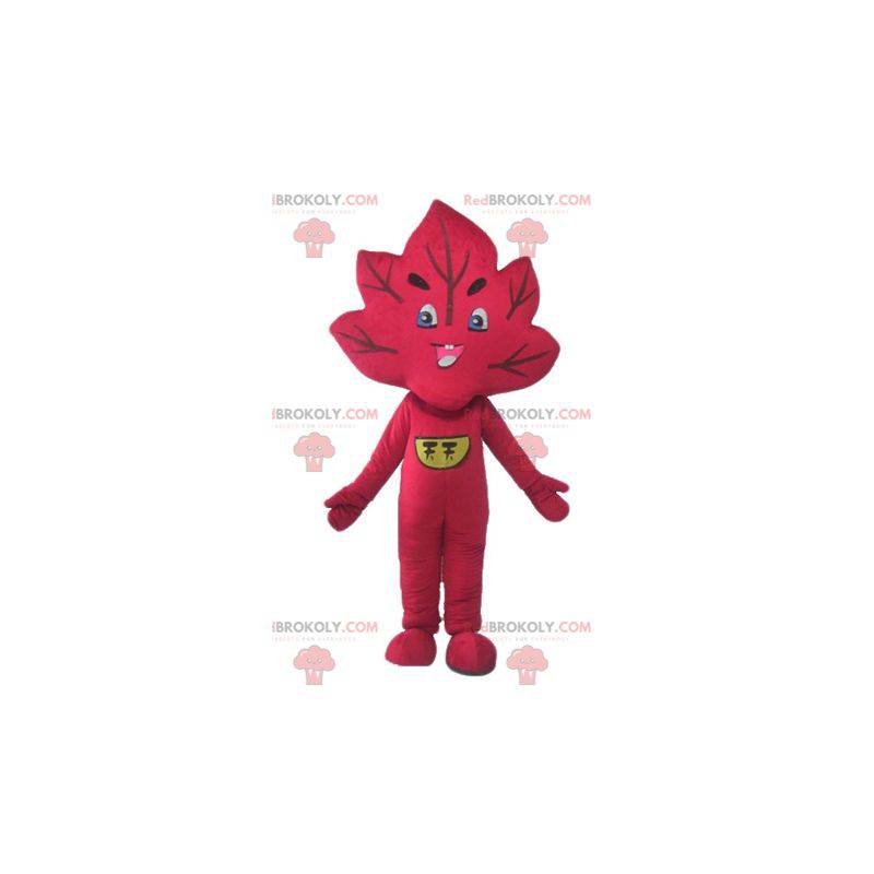 Mascotte de feuille rouge géante et souriante - Redbrokoly.com