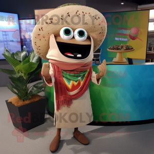 Tan Tacos mascot costume character dressed with a Bermuda Shorts and Scarves