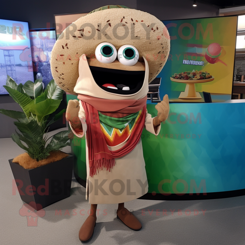 Tan Tacos mascot costume character dressed with a Bermuda Shorts and Scarves Tan Tacos mascot costume character dressed with a Bermuda Shorts and Scarves