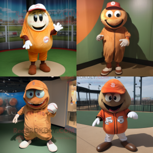 Rust Baseball Ball mascot costume character dressed with a Cover-up and Foot pads