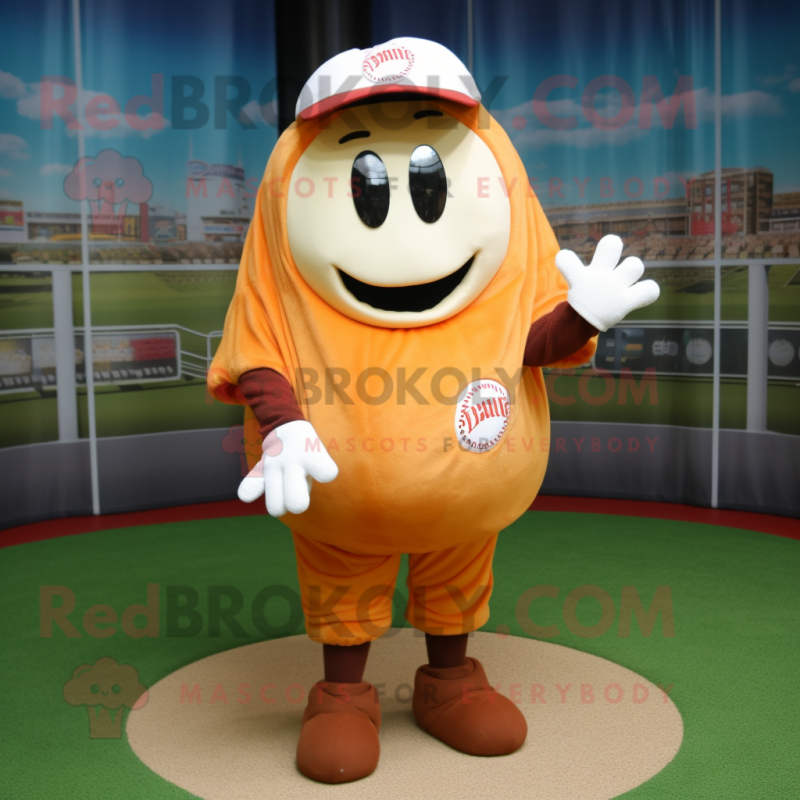 Rust Baseball Ball mascot costume character dressed with a Cover-up and Foot pads Rust Baseball Ball mascot costume character dressed with a Cover-up and Foot pads