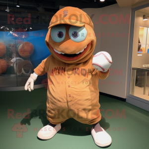 Rust Baseball Ball mascot costume character dressed with a Cover-up and Foot pads