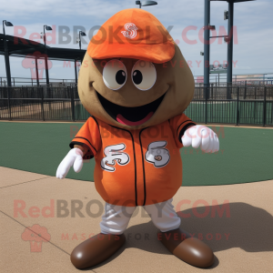 Rust Baseball Ball mascot costume character dressed with a Cover-up and Foot pads