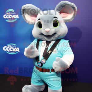 Cyan Chinchilla mascot costume character dressed with a Blazer and Bracelet watches