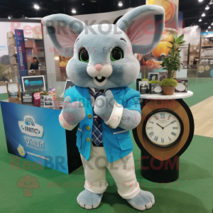 Cyan Chinchilla mascot costume character dressed with a Blazer and Bracelet watches