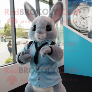 Cyan Chinchilla mascot costume character dressed with a Blazer and Bracelet watches