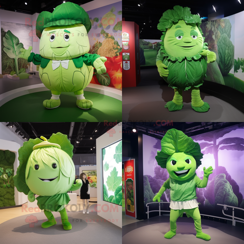 Green Cabbage Leaf mascot costume character dressed with a Playsuit and Ties