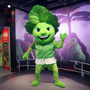 Green Cabbage Leaf mascot costume character dressed with a Playsuit and Ties