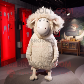 White Merino Sheep mascot costume character dressed with a Cardigan and Hairpins