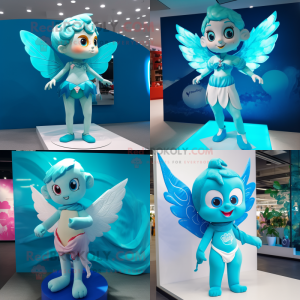 Cyan Cupid maskot kostume...