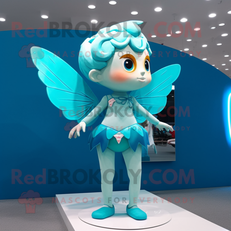 Cyan Cupid mascot costume character dressed with a Swimwear and Shawls Cyan Cupid mascot costume character dressed with a Swimwear and Shawls