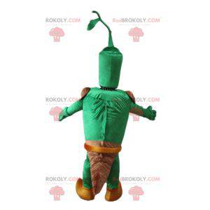 Reusachtige groene groentemascotte met een bruine slip -