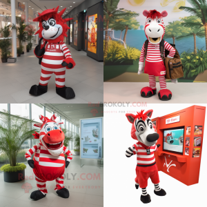 Rød Zebra maskot kostume...