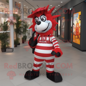 Red Zebra mascot costume character dressed with a Culottes and Backpacks