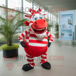 Red Zebra mascot costume character dressed with a Culottes and Backpacks