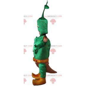 Mascote vegetal gigante verde com uma barbatana marrom -