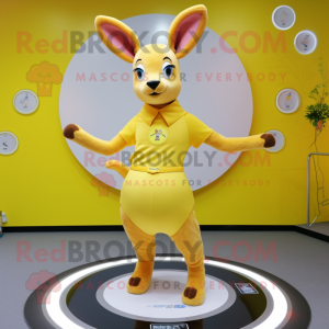 Yellow Roe Deer mascot costume character dressed with a Circle Skirt and Smartwatches