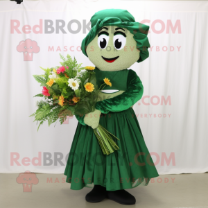 Forest Green Bouquet Of Flowers mascot costume character dressed with a Shift Dress and Wraps