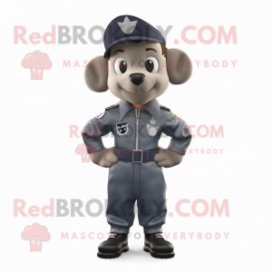 Gray Navy Soldier mascot costume character dressed with a Bomber Jacket and Hair clips