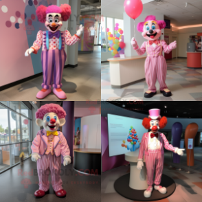 Pink Clown mascot costume character dressed with a Henley Shirt and Bow ties
