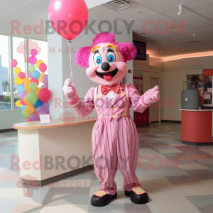 Pink Clown mascot costume character dressed with a Henley Shirt and Bow ties