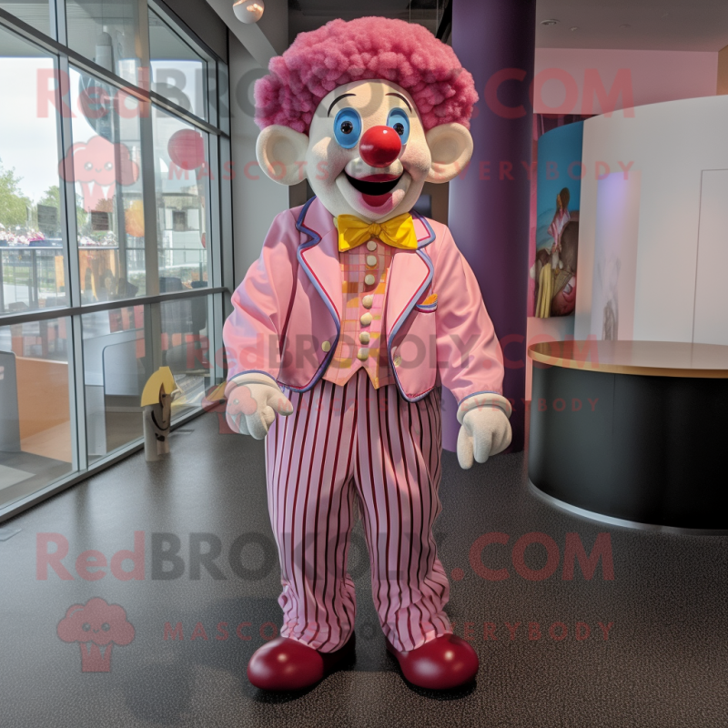 Pink Clown mascot costume character dressed with a Henley Shirt and Bow ties Pink Clown mascot costume character dressed with a Henley Shirt and Bow ties