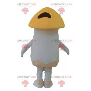 Giant white and orange porcini mushroom mascot smiling -