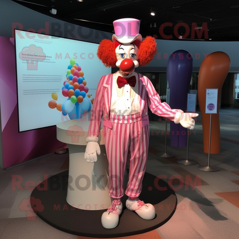 Pink Clown mascot costume character dressed with a Henley Shirt and Bow ties Pink Clown mascot costume character dressed with a Henley Shirt and Bow ties