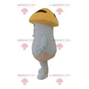 Giant white and orange porcini mushroom mascot smiling -