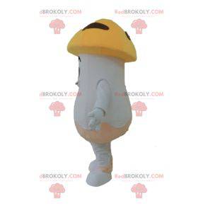 Giant white and orange porcini mushroom mascot smiling -