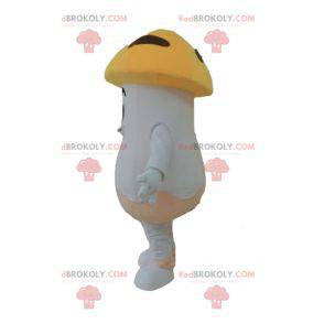 Giant white and orange porcini mushroom mascot smiling -