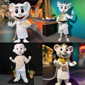 White Pad Thai mascot costume character dressed with a Henley Shirt and Necklaces