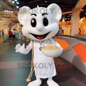 White Pad Thai mascot costume character dressed with a Henley Shirt and Necklaces