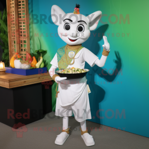 White Pad Thai mascot costume character dressed with a Henley Shirt and Necklaces