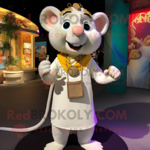 White Pad Thai mascot costume character dressed with a Henley Shirt and Necklaces