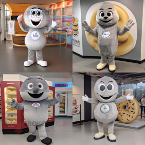 Gray Bagels mascot costume character dressed with a Sweatshirt and Foot pads