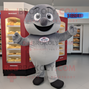Gray Bagels mascot costume character dressed with a Sweatshirt and Foot pads