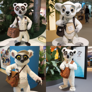 Cream Lemur maskot drakt...